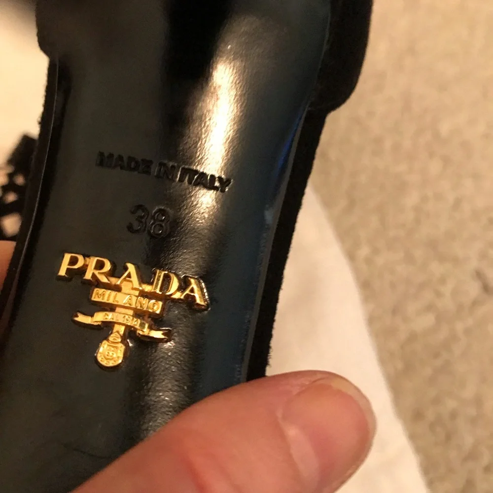 Prada suede pumps with cutouts 8 black $1140 gently worn cruise only - Picture 9 of 14